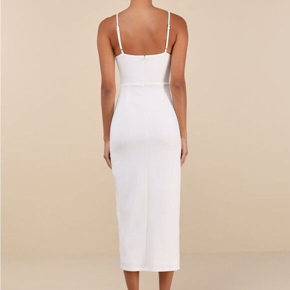 NWT Lulus Always Turning Heads White Bustier Tulip Midi Dress Size Medium - Picture 2 of 8